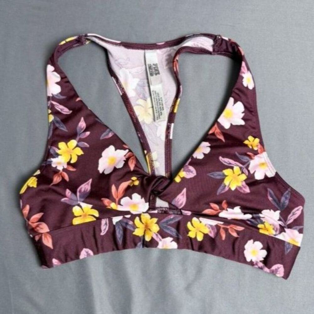 Victorias Secret PINK Sm Floral Maroon Swimsuit Bikini Top Y2K Summer Coquette